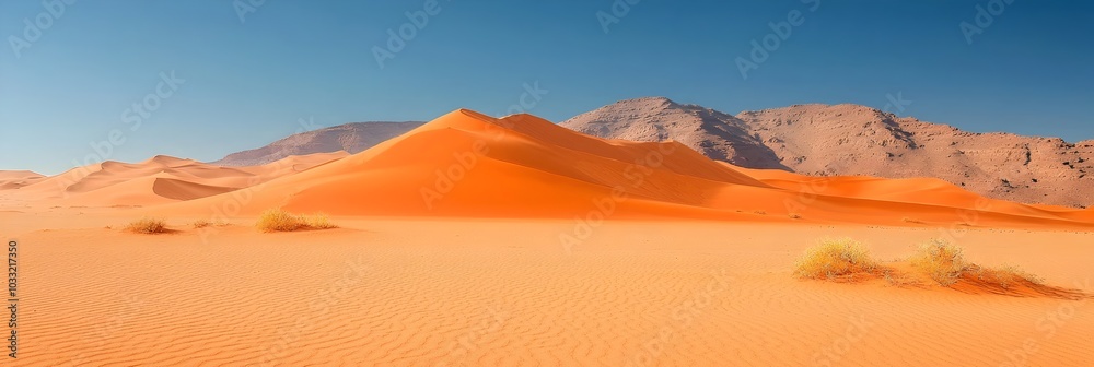 Poster shifting sands of the arid desert landscape illustrating the gradual weathering and erosion processe