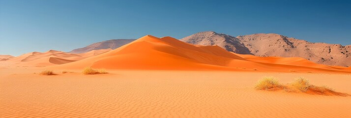 Naklejka premium Shifting sands of the arid desert landscape illustrating the gradual weathering and erosion processes that shape the dramatic geological formations over time This minimalist