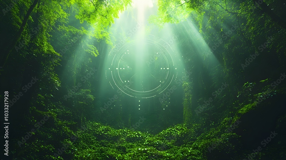 Poster stunning lush verdant rainforest canopy with soft sunlight filtering through the dense green leaves 