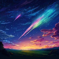 Fototapeta premium Two shooting stars streak across the night sky
