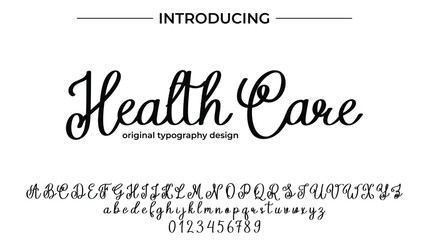 Health Care Font Stylish brush painted an uppercase vector letters, alphabet, typeface