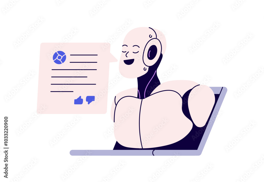 Leinwandbilder AI robot, chatbot. Digital assistant, chat bot providing automated response. Artificial intelligence supporting with information. Concept flat vector illustration isolated on white background