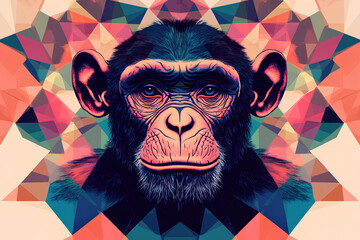 monkey head in geometric pattern, illustration