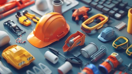 Fototapeta premium Showcase the necessity of safety equipment and procedures with lifelike 3D illustrations of PPE and safety measures