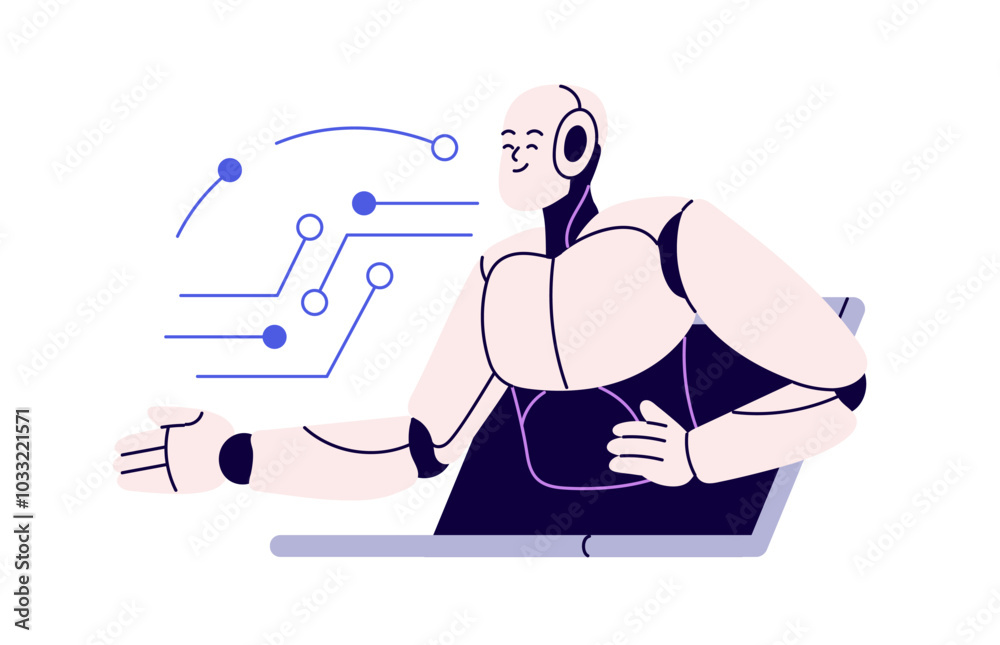 Leinwandbilder Robot, AI technology concept. Digital assistant, artificial intelligence. Neural network, machine learning for automation, tech innovation. Flat vector illustration isolated on white background