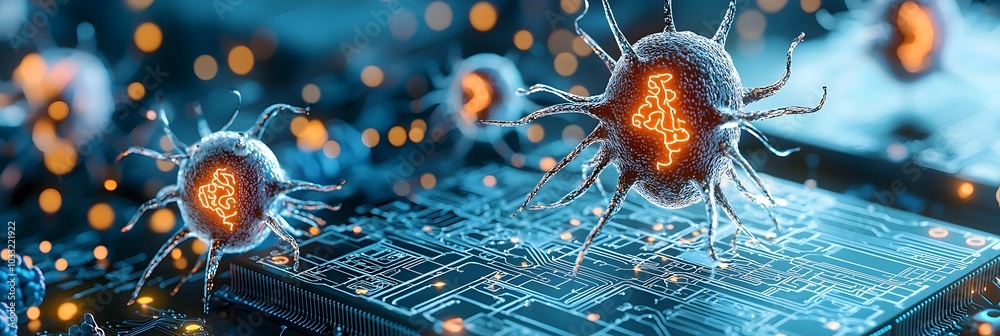 Leinwandbilder Bioinformatic Circuits Neurons Emerging from Transformative Technology   A captivating visual representation of the convergence between electronics and neuroscience