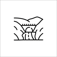 Valley with Bridge icon. Simple icon representing a road through a valley with a bridge, ideal for social media, app, and web design. Vector illustration