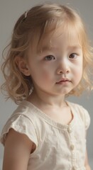 Naklejka premium zoe - Pensive Young Girl in White Lace Top, Capturing Quiet Moments of Childhood Reflection and Gentleness