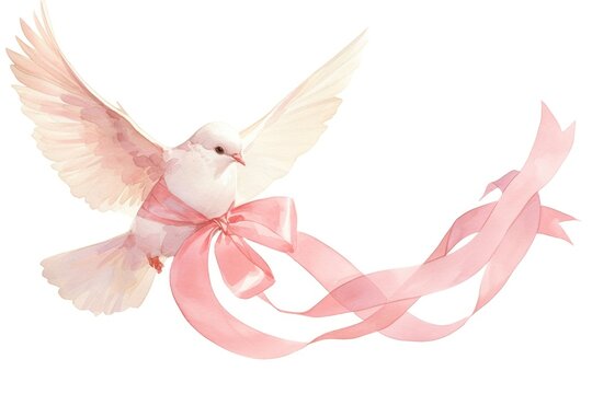 recommend clip art: Elegant dove with pink ribbon