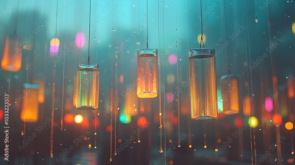 Leinwandbilder Captivating abstract image showcasing the mesmerizing effect of flare through hanging glass prisms creating a vibrant display of rainbow like patterns and colors