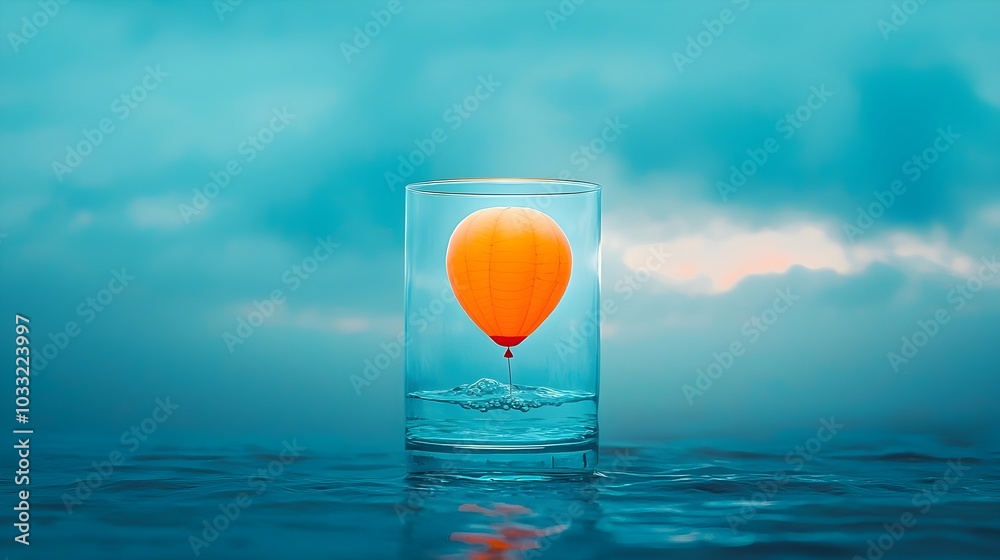 Aufkleber captivating and surreal image of air balloons floating effortlessly inside a transparent glass of wa