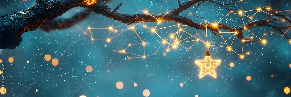 Aufkleber Captivating digital visualization of glowing interconnected stars forming mesmerizing cosmic constellations in a vast atmospheric night sky