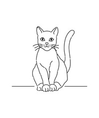 座っている猫のシンプルな線画