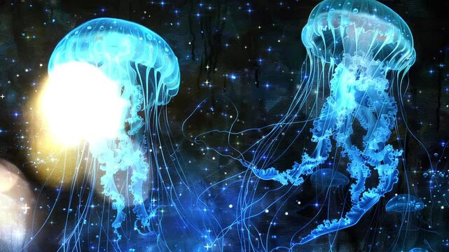 jelly fish in the style of ethereal bioluminescent seamless looping overlay 4k virtual video animation background