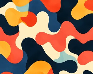 Naklejka premium Groovy pattern of oversized, bold abstract shapes in a mix of warm and cool colors, overlapping to create a dynamic and funky graphic 