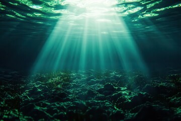 Oceanic plankton populations decreasing due to warming waters, showing their vital role in marine ecosystems Isolated underwater scene with room for copy space