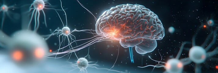 Captivating neural network of electrical impulses firing and connecting representing the complex activity and communication within the human brain