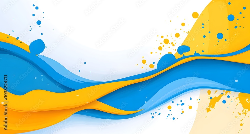 Fototapete Blue and yellow background vector with abstract shapes, splashes of paint, and dynamic lines. Abstract background for presentation or poster design.