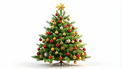 beautifully decorated Christmas tree isolated on a clean white background