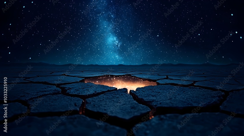 Poster Cracked pavement revealing a captivating galaxy beneath seamlessly blending the realms of reality and fantasy creating a surreal and enchanting visual experience