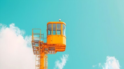 Fototapeta premium Crane boom extended to its maximum height with swirling clouds in the sky above The imposing industrial machinery stands tall showcasing the power and engineering capabilities of modern construction