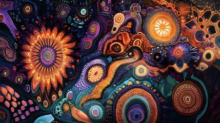 Bohemian tapestries with intricate patterns and geometric shapes. groovy graphic 