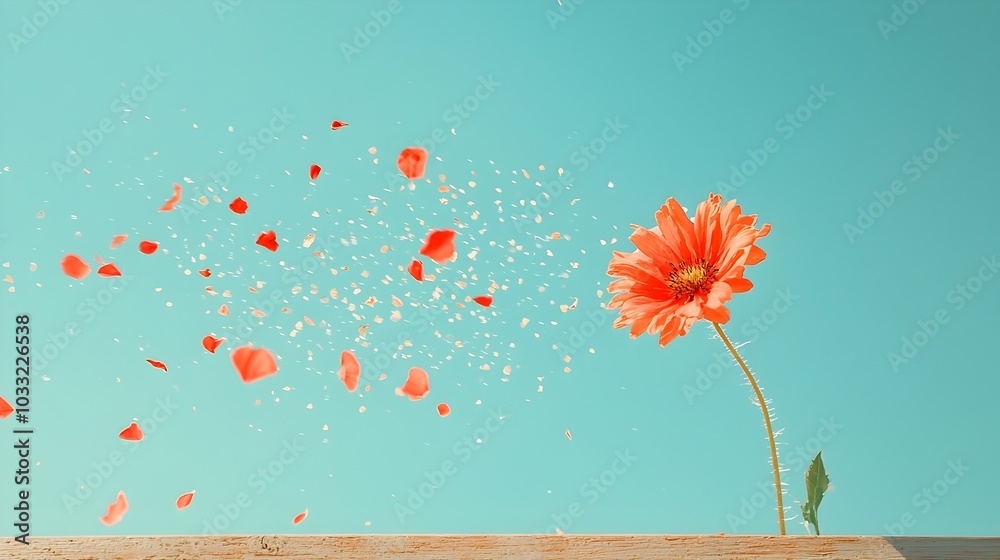Aufkleber Delicate flower petals effortlessly drifting and swirling across a clear tranquil sky creating a captivating display of movement and soft ethereal texture