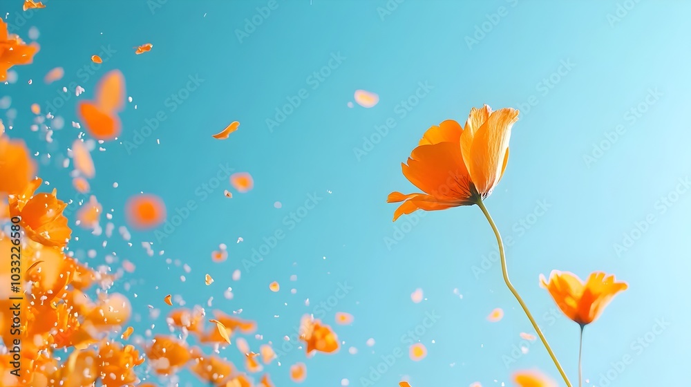 Fototapete delicate flower petals drifting effortlessly through the clear sky creating a captivating and ethere