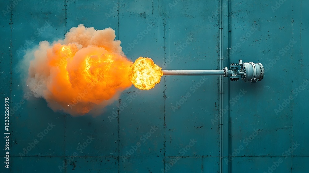 Poster dramatic fiery shapes and billowing plumes of steam and gas flaring creating an ethereal and display