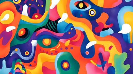 Obraz premium Playful joy expressed through whimsical shapes and cheerful colors. groovy graphic 