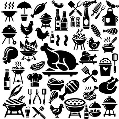 Big BBQ set, barbeque grill vector illustration	
