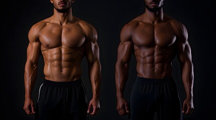 Fototapeta premium Before-and-after fitness progress images, side-by-side, illustrating toned bodies and enhanced fitness levels, Photorealistic, Natural Shadows