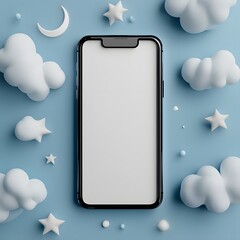 Dreamy Nights: Smartphone Mockup with 3D Clouds and Stars 