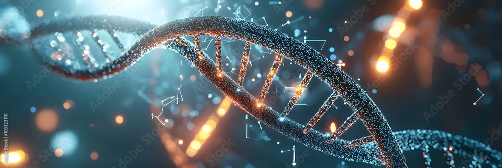 Aufkleber Glowing DNA Strands Swirling in a Dynamic Digital Vortex   Abstract Conceptual Visualization of Molecular Science and Genetic Data  Futuristic Technology and Innovation Background