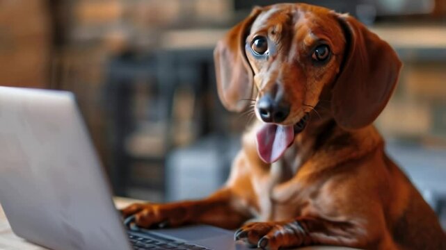 A dog using a laptop. AI.