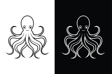 Octopus Line Art. Simple and Elegant Black Icon on White Background