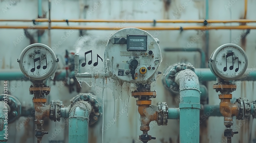 Poster harmonious pipes visualizing the melody of industry through an abstract arrangement of pipes resembl