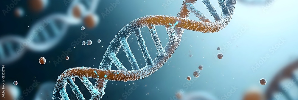 Poster holographic double helix dna molecule spinning in midair with futuristic glowing energy and digital 