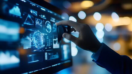 Hand Interacting with a Digital Interface Displaying Data