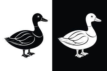 Duck Icon Flat Graphic. Stylish Vector on Black and White Background