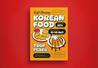 Yellow Green Modern Soft Opening Korean Food Flyer Layout