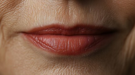 Fototapeta premium Close-up testimonial image of a patient's mouth area, highlighting wrinkle reduction results, with smoother skin and refined texture, High-Resolution, Soft Focus
