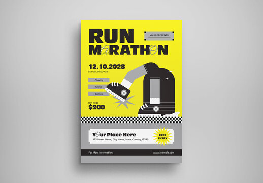 Yellow Neo Brutalism Run Marathon Flyer Layout
