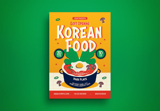 Yellow Playful Soft Opening Korean Food Flyer Layout