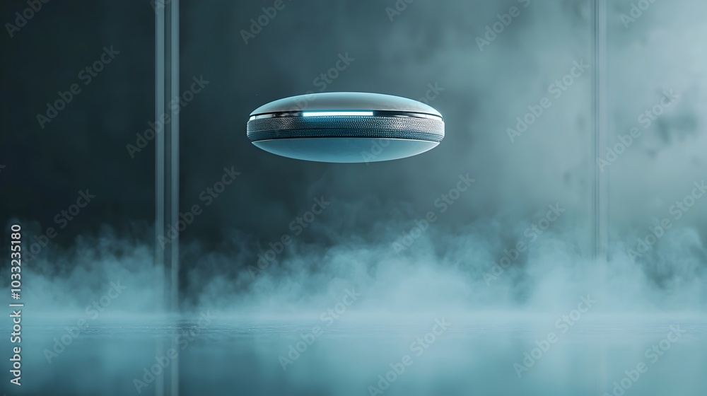 Poster Magnetic levitation of a small object symbolizing the advancement and innovation of futuristic technology  The object appears to defy gravity
