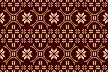 Geometric and cross stitch traditional ethnic pattern.floral pixel art embroidery. Elegance background abstract Aztec seamless pattern for fabric,cloth,dress,carpet,curtain,sarong,batik,wallpaper.