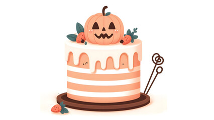 Pumpkin and Strawberry Halloween Cake Illustration, halloween cake vector graphics