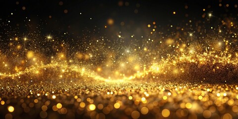 Abstract background with moving and flickering gold particles depth of field