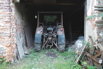 old tractor in the garage