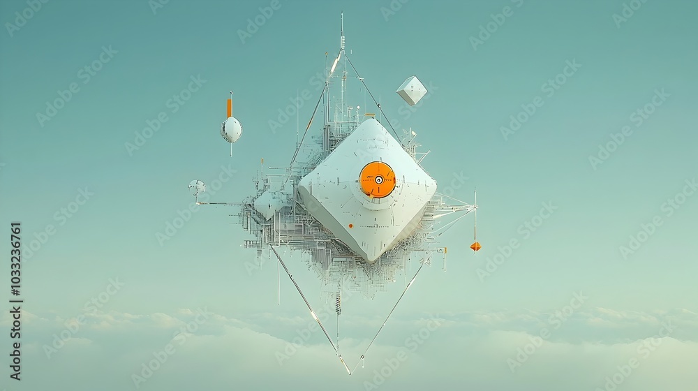 Poster mesmerizing abstract composition with geometric shapes floating and creating a surreal digital art v